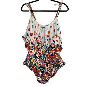 Anne Cole Sunset Floral High Neck One-Piece Swimsuit Ruched Multicolor - Sz 24W